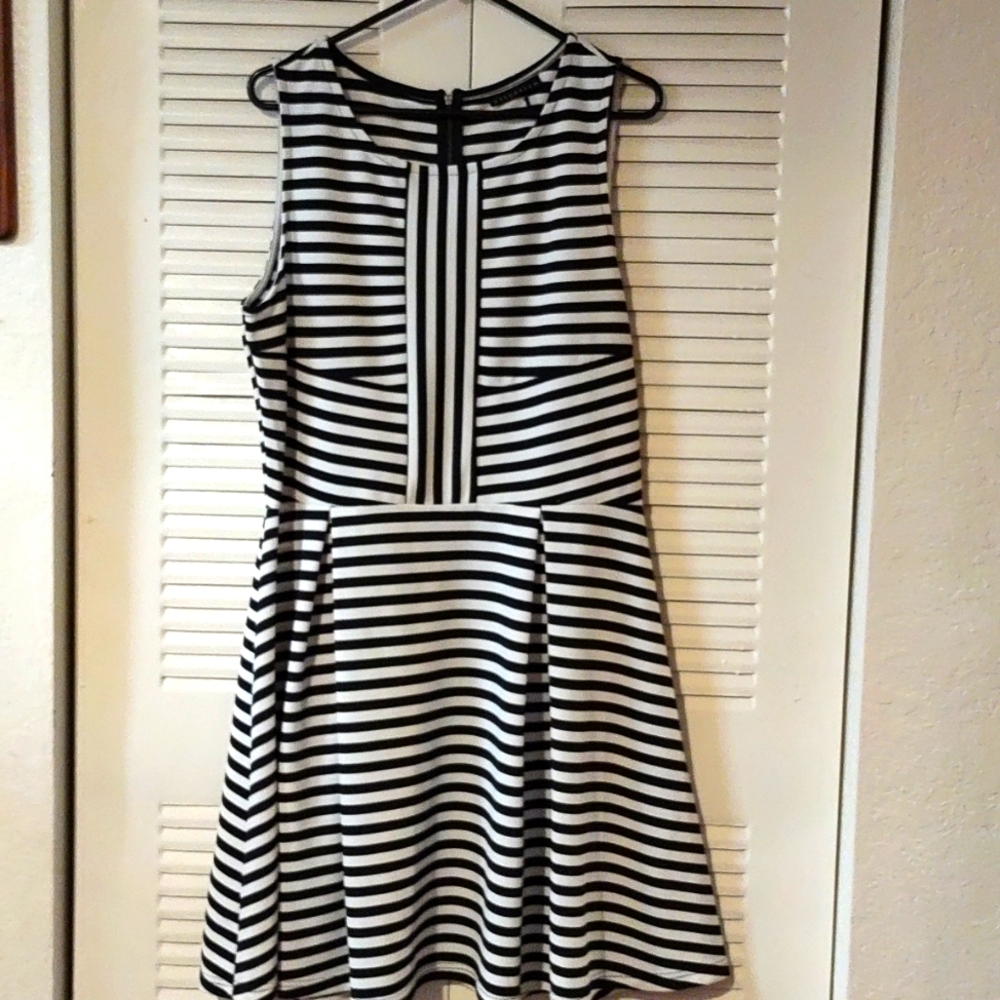 A line black and white stripe dress